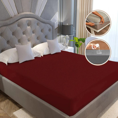 Poorak Fitted Queen Size Waterproof, Breathable, Stretchable Mattress Cover(Maroon)