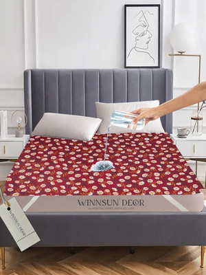 WINNSUN Elastic Strap Single Size Waterproof Mattress Cover(Red)