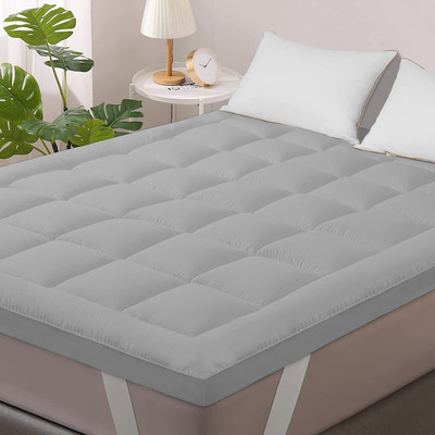 Linenovation Mattress Topper Single Size Breathable Mattress Cover(White, Grey)