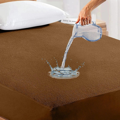 LABHAM Fitted King Size Breathable, Stretchable, Waterproof Mattress Cover(Brown)