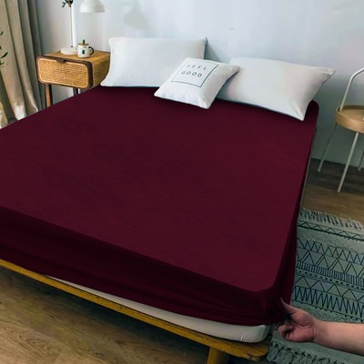 Oyo Baby Single Size Fitted Terry Cotton, Cotton Waterproof, Stretchable, Breathable Mattress Cover(Maroon)