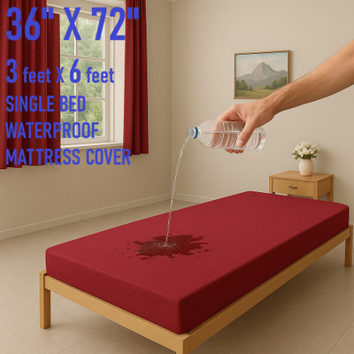 GriinViztal Zippered Single Size Breathable, Waterproof Mattress Cover(Maroon)