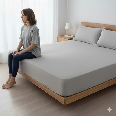 Kittenbite King Size Fitted Terry Cotton Breathable, Stretchable, Waterproof Mattress Cover(Grey)