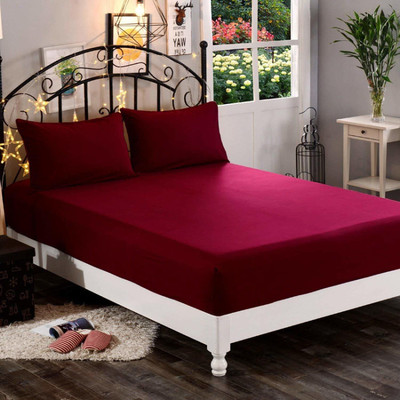 shri vyas linen Elastic Strap Double Size Breathable, Stretchable, Waterproof Mattress Cover(Maroon)