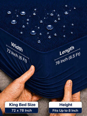 BHARAT GRIHA Double, Queen, King Size Fitted Cotton Waterproof, Stretchable, Breathable Mattress Cover(198 cm x 183 cm, Blue)