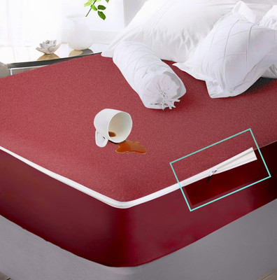Trance Home Linen Fitted Single Size Breathable, Waterproof Mattress Cover(Maroon)