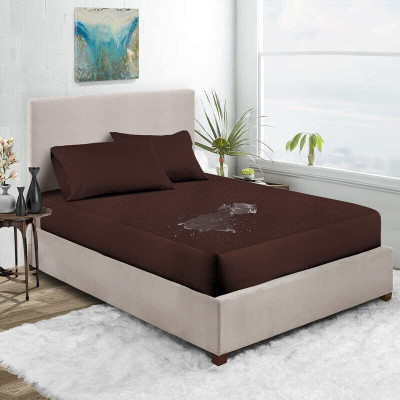 Cott Linen Zippered Single Size Waterproof Mattress Cover(Brown)