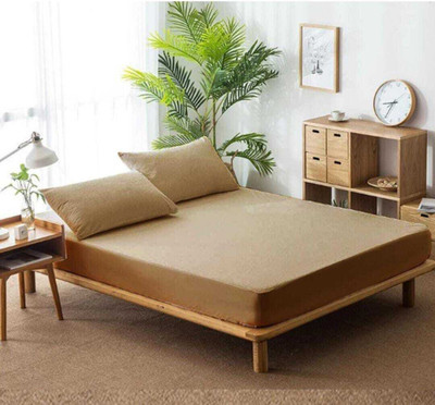 Shree Nainath Fashion Double Size Fitted Terry Cotton Breathable, Stretchable, Waterproof Mattress Cover(Beige)