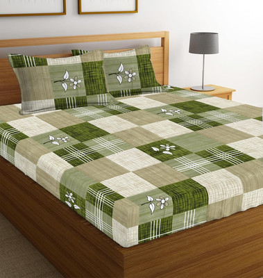 VAS COLLECTIONS Microfiber Double Flat 144 TC Abstract Bedsheet(Pack of 1, Green, Beige, White)