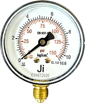 Japsin instrumentation Pressure Gauge, 63 mm Dial, 10.6 Kg/Cm2 / 150 PSI, Bottom Entry, MS Body Dial Indicator