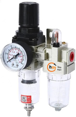 HOSEMART FRL 1/4 Inch Pneumatic Filter Regulator Lubricator [No Guard] Test Indicator