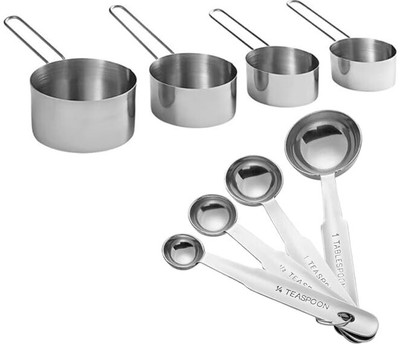 e-Cosmos Kitchen Measuring Stainless Steel Cups (Set of 4 Cups & 4 Spoons) Measuring Cup Set(10 ml)