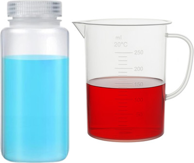 LABXPORT 250ml Measuring Cup & 250ml Reagent Bottle with Screw Cap – for lab, Home use Measuring Cup Set(250 ml)