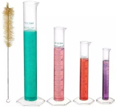 LabHouse Plastic Measuring Cylinder Combo 10 ML, 25 ML, 50 ML,100ML with Cleaning Brush Measuring Cup(10 ml, 25 ml, 50 ml, 100 ml)