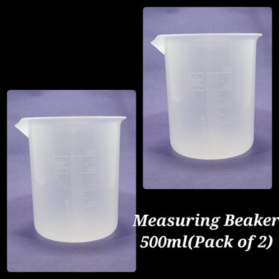 E&E Measuring Beaker 500 ml without handle with Graduation Marks, Pack of 2 Measuring Cup(500 ml)