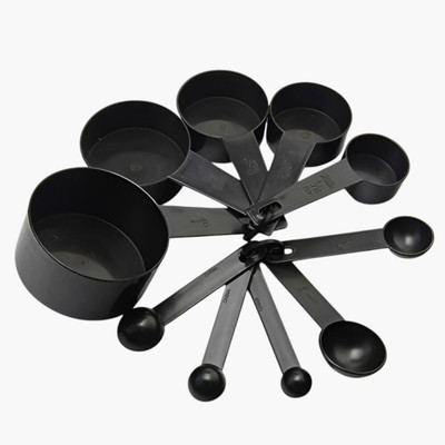 Vaidan Black Measuring Cup and Spoon Set of 10 pc (Plastic) Measuring Cup Set(1 ml, 2 ml, 4 ml, 5 ml, 10 ml, 25 ml, 50 ml, 70 ml, 100 ml, 200 ml)