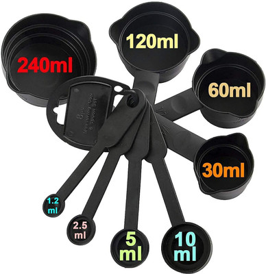 PANCHANAN ENTERPRISE 8 Pieces Plastic Baking Measurement Set 4 Measuring Cups and 4 Spoons (Black) Measuring Cup Set(250 ml)