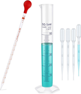 LABXPORT 10ml Glass Droppers with 3 ml Plastic Droppers & 100ml Measuring Cylinder Measuring Cup Set(100 ml, 10 ml, 3 ml)