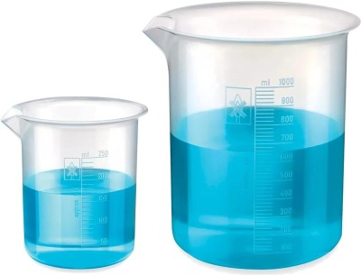 SBT Polypropylene Beaker Graduation Marks, Set 2 Beakers Collage Measuring Cup(250 ml, 1000 ml)