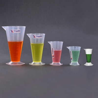 TRUEKIT Transparent Plastic Measuring Beaker Cup Conical Measure with Graduation Marks. Measuring Cup(12 ml, 25 ml, 50 ml, 125 ml, 200 ml)