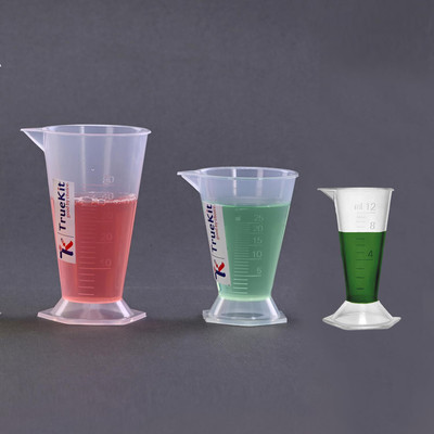 TRUEKIT Transparent Plastic Beaker Conical Measure with Graduation Marks (Pack of 1) Measuring Cup(12 ml, 25 ml, 50 ml)