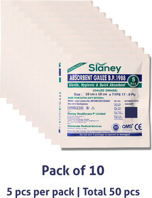 Slaney Healthcare Gauze Swab (10 X 10 Cm X 8 Ply) Gauze Medical Dressing(Pack of 10)