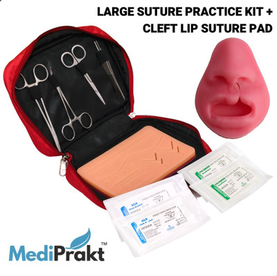 MediPrakt | SUTURE PRACTICE KIT with CLEFT LIP Suture Pad (LARGE) | For Practicing and Training of Medical and Dental Students | Includes LARGE Silicon Suturing Pad | With 14 Wounds | Mimics Real Triple Layer Flesh | Medical Equipment Combo