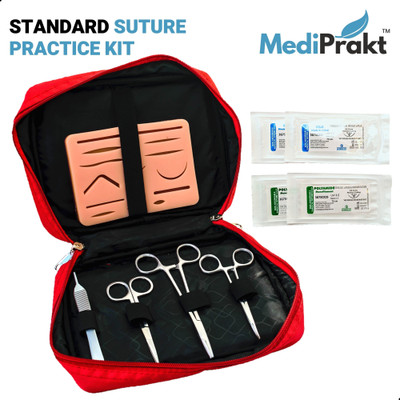 MediPrakt | STANDARD SUTURE PRACTICE KIT | Includes STANDARD Silicone Suturing Pad | With 13 Pre-Cut Incisions | For Practicing and Training of Medical and Dental Students | Mimics Real Triple Layer Flesh | Medical Equipment Combo
