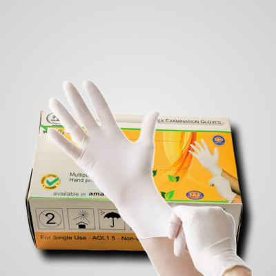 WOVFLY CARING SOLUTIONS Latex Examination Powdered Gloves - Size L | Multipurpose Disposable Gloves Latex Examination Gloves(Pack of 50)