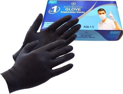 MEDROYAL Black Nitrile (L) Powder free Non-Sterile all purpose medical everyday use Nitrile Examination Gloves(Pack of 100)