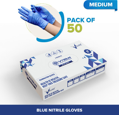 V SURZ BLUE Nitrile Gloves | Powder Free | Multipurpose Disposable Gloves | Nitrile Examination Gloves(Pack of 50)