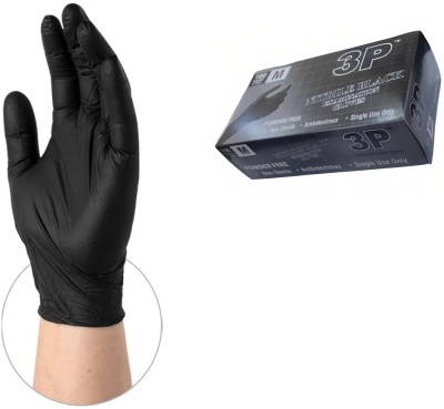 3P Black Nitrile (M) Powder free Non-Sterile all purpose medical everyday use Nitrile Examination Gloves(Pack of 100)