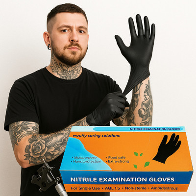 WOVFLY CARING SOLUTIONS Disposable Nitrile Examination Gloves | Black Size L | Multipurpose Gloves Nitrile Examination Gloves(Pack of 50)