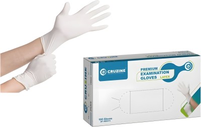 Cruzine Powdered Disposable Medical Hand Gloves- White- Medium Latex Examination Gloves(Pack of 100)