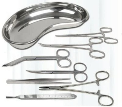 mediwave Set Of 13 Pieces Basic Minor Surgery Kit Steel Kidney Tray Utility Forceps