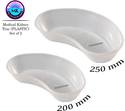 AMAZECARE Plastic Kidney Tray 200mm & 250mm Reusable Ideal for Hospitals, Lab (Set of 2) Reusable Medical Tray