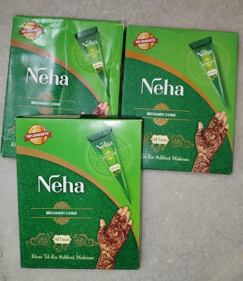 Neha Herbals Pack of 3box Neha green cone Natural Mehendi(Pack of 36)