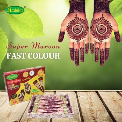 MADIHA’S Premium Henna Instant Maroon Cone Pack of 12 (28gm each) Natural Mehendi(Pack of 12)