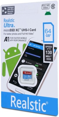 Realstic Ultra 64 GB MicroSD Card Class 10 130 MB/s  Memory Card