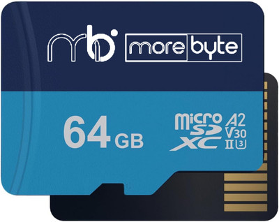 MOREBYTE 64GB Memory Card Blue Series 64 GB MicroSD Card Class 10 90 MB/s  Memory Card Compatible with Camera, Computer, Gaming Console, Mobile, Tablet