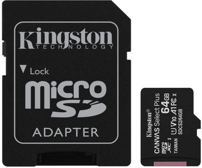 KINGSTON Canvas Select Plus 64GB microSD Card Class 10 UHS-I speeds up to 100MB/s with Adapter (SDCS2/32GBIN) UHS-I 64 GB MicroSD Card Class 10 100 MB/s  Memory Card Compatible with Camera, Computer, Mobile, Tablet(With Adapter)