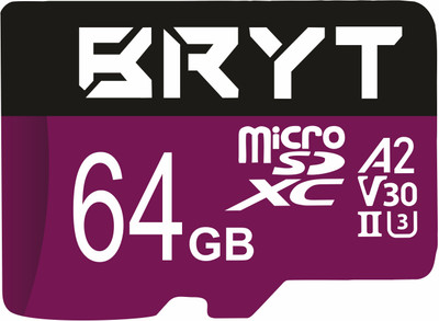 BRYT A2V30 Memory High Capacity Micro SD Card 64 GB MicroSDXC Class 10 130 MB/s  Memory Card Compatible with Camera, Mobile, Tablet