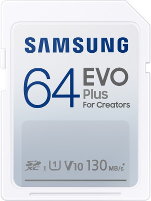 SAMSUNG MB-SC64K/APC EVO Plus 64 GB SDHC Class 10 130 MB/s  Memory Card Compatible with Camera, Computer