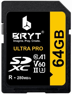 BRYT A1 V60 UHS-II U3 High Capacity SD Card 64 GB SDXC Class 10 280 MB/s  Memory Card