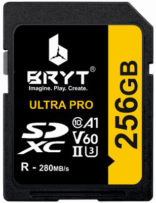 BRYT Momory Card Read Speed Upto 104 MB/s for DSLR Camera 4K Video A1 V60 UHS-II U3 High Capacity SD Card 256 GB SDXC Class 10 280 MB/s  Memory Card Compatible with Camera