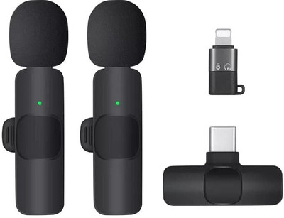 SHOP PLUS New K9 Wireless Microphone Dual Mic for iOS and Android Interview Youtubers Vlogging Video Recording LiveStream(Black)