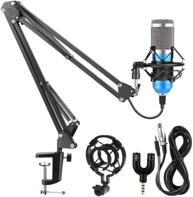 Mocking Bird Bm800 Condenser Microphone Set 3.5mm Jack w/ Suspension Boom Scissor Arm Stand Recording Microphone Set w/Shock Mount & Audio Splitter Studio Recording Mic Set(Blue)