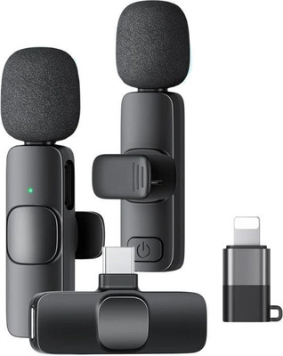 GADGETSWEAR Dual Wireless Mic for Youtuber with Fur,Type-C & iphone Support Microphone(Black)