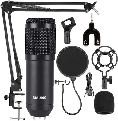 IMAGINEA BM800 Professional Broadcasting Studio Recording Condenser Microphone Studio Kit Adjustable Scissor Arm Stand Microphone for Singing, Podcasting Microphone Set(Black)
