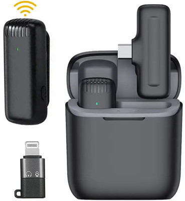 MOBIZAC Professional Wireless Microphone for Type C Mobiles and iPhone Lavalier Lapel Microphone(Black)